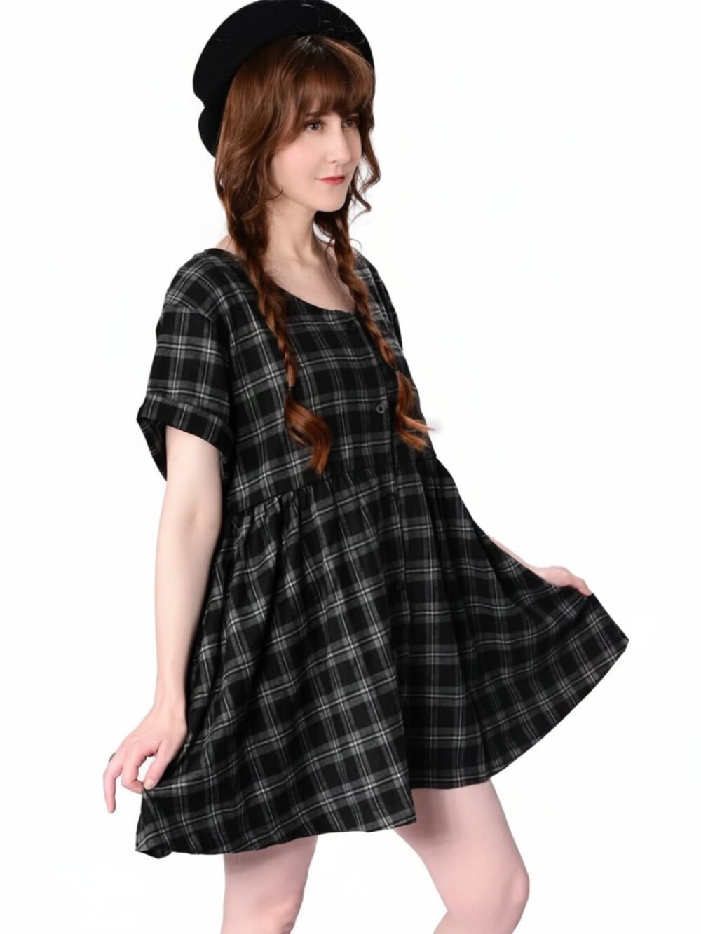 FOXBLOOD black and gray flannel babydoll mini dress size XL